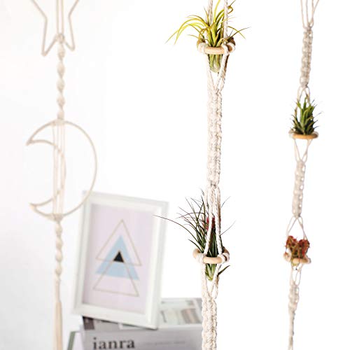 Shappy 4 Pieces Air Plants Holders Hanger Air Plant Wall Hanger Handmade Rope Hanging Plant Holder Woven with 4 Hooks for Home Decoration