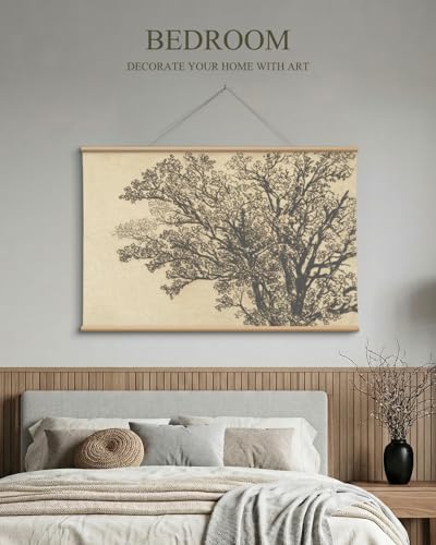 VIYYIEA Extra Large Canvas Wall Art 36x54 Inch Vintage Tree Sketch Landscape Hanging Scroll, Rustic Nature Wall Decor Oversized Artwork for Living Room Bedroom Above Sofa - color: Still Branches