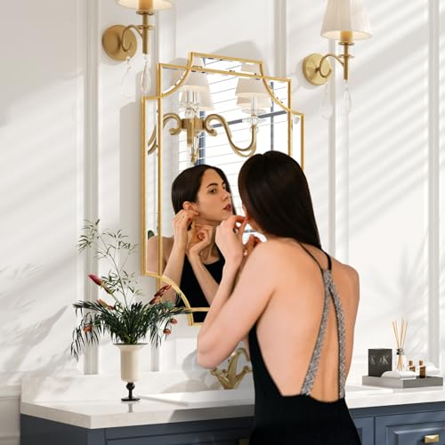 Kelly Miller 20"x30" Small Gold Bathroom Mirror for Wall Mount, Beveled Vanity Mirror for Master Bath Half Bath - size: 30"L x 20"W