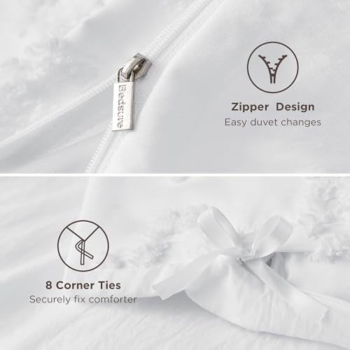 Bedsure Boho Duvet Cover Cal King Size, Soft & Comfortable Elegant Design Boho Bedding for Decoration, Machine Washable Comforter Cover for All Seasons,Includes 1 Duvet Cover & 2 Pillow Shams,White - color: 04 - White - Elegant (No Comforter), size: Cal K