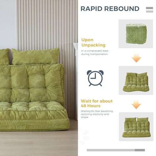MAXYOYO Folding Sofa Bed, Tufted Bean Bag Bed with Pillows Floor Couch for Adults, Extra Thick and Long Floor Sofa, Full Floor Couch Bed for Bedroom Living Room, Green, 54x91 Inch - color: Green, size: Tufted Full