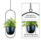 Modern Metal Hanging Planters with 6 Inch Pots and Sturdy Rods - Set of 2 Oval Geometric Plant Hangers - Black Wall and Ceiling Mount Flower Holders for Indoor and Houseplants - size: OVAL-6 INCH POT