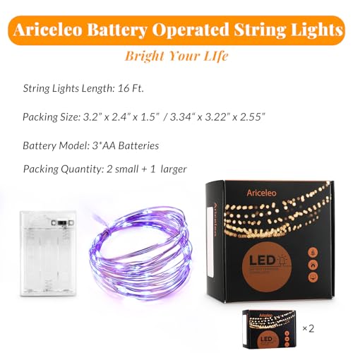 Ariceleo Led Fairy Lights Battery Operated, 2 Packs Mini Battery Powered Copper Wire Starry Fairy Lights for Bedroom, Christmas, Parties, Wedding, Centerpiece, Decoration (5m/16ft Blue) - color: Blue, size: 2 Pack