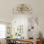 20" Caged Ceiling Fans with Lights and Remote, Bladeless Ceiling Fan 6 Speed Reversible with 4 Bulbs and Remote Control,Flush Mount Caged Ceiling Fan for Bedroom, Living Room, (Include Bulbs) - color: White brushed gold(with light bulb)