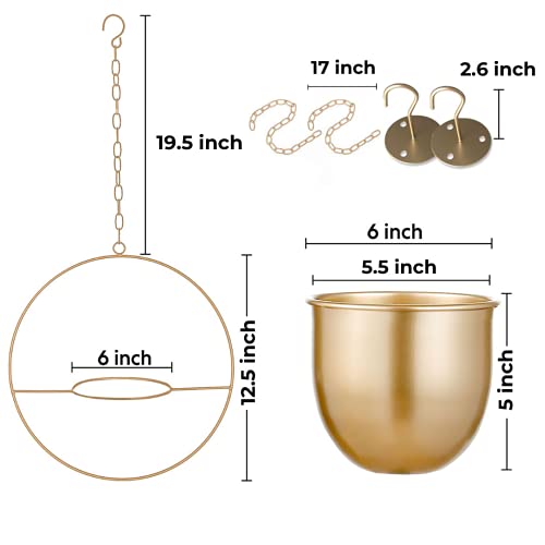 2 Pack Gold Hanging Planter, Hanging Planters for Indoor Plants with 5.5" Pot + Ceiling Hook + Extender Chain, Gold Plant Hanger, NO Plant incld - color: Gold X 2