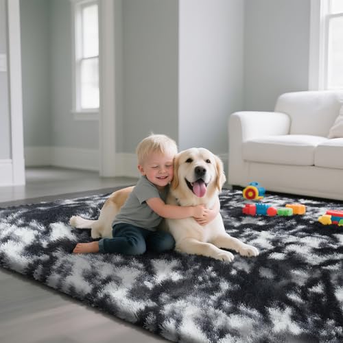 Fluffy Rug Shag Area Rug, Mottling Black 2x4 Area Rugs for Bedroom, Small Bedside Rug, Soft Fluffy Shag Entryway Throw Rugs for Living Room Bedroom Room Home Decor - color: Mottling Black, size: 2' x 4' (Rectangular)