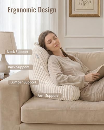 Blissful Diary Reading Pillow for Sitting in Bed, Flannel Back Pillow Bed Sitting Up for Adult & Children, Backrest Cushion for Sit Up in Couch or Floor, Dorm Essentials, Cream White - color: Fuzzy Cream White, size: Standard(18inch)