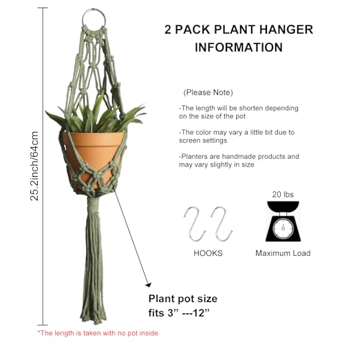 Artilady Macrame Hanging Planter for Indoor Plants, Boho Woven Plant Hanger Large Hanging Flower Pot Holders Outdoor Baskets Storage Green Wall Decor (Olive Green-2pcs) - color: Olive Green-2pcs