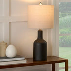 Nourison Home 22" Black Ceramic Table Lamp with Oatmeal Linen Shade for Modern Farmhouse, Bedside Lamp, Living Room Lamp, Small Accent Lamp for Dining Room - color: Black