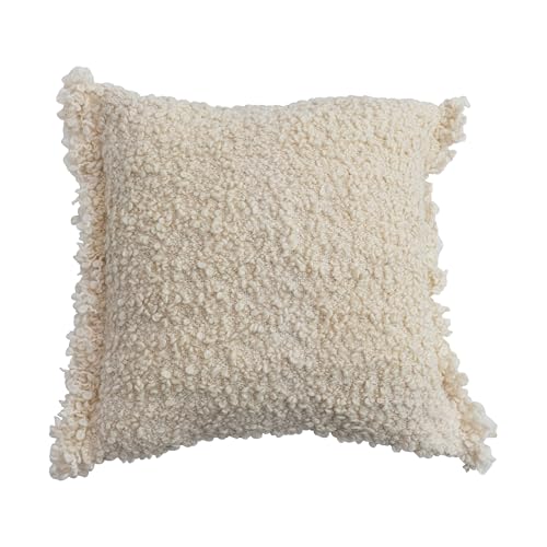Creative Co-Op, Cream Indoor/Outdoor Woven Fabric Tufted Pillow with Fringe, Color, 20” L x 20” H