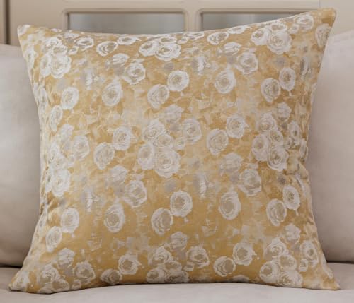 Spring Floral Woven Pattern Throw Pillow Cover Decorative Vintage Farmhouse Home Decor Textured Cushion Case for Couch Sofa Bed Living Room Bedroom (Yellow, 18x18 (Pack of 1)) - color: Light Yellow, size: 18" x 18" (Pack of 1)