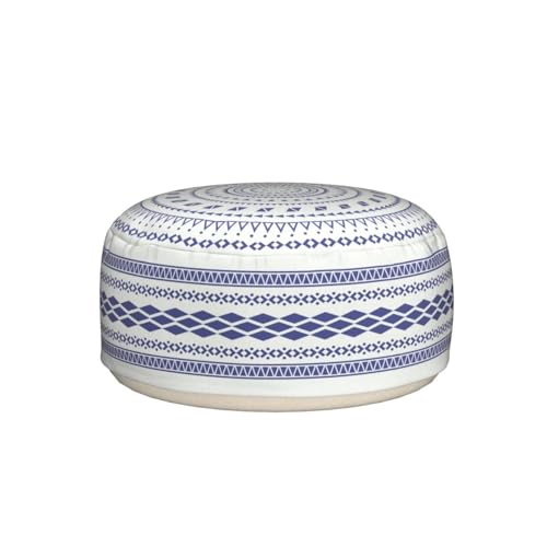 MOCOFO Unstuffed Round Pouf Covers Boho Colorful Geometric Ottoman Pouf Cover with Handle Design,Decoration Footstool for Living Room,Bedroom,Patio (Blue,18x18x8) - color: Blue