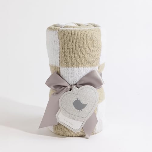Living Textiles Taupe Check Chenille Knitted Soft Baby Blanket - Reversible Premium Cozy Fabric for Best Comfort - for Infant,Toddler,Newborn,Nursery,Boy,Girl,Throw,Crib,Stroller - color: Taupe Check