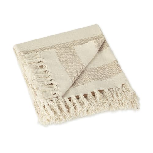 DII Rustic Farmhouse Cotton Cabana Striped Blanket Throw with Fringe, 50 x 60 - Cabana Striped Stone - color: Stone