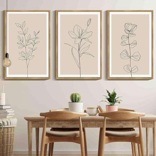 Drsoum Flower Wall Art Vintage Floral Minimalist Wall Hanging Decor Bohemain Botanical Prints Artwork for Bedroom Living Room Hallway 24x36in Natural Framed - color: Bohemain Flower, size: 24x36in, Natural Framed