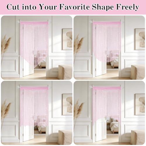 2 Pack 39 x 79 Inch String Curtains for Doorway, Home Decor Sequin Glitter String Curtain Boho Doors Tassel for Windows, Closet, Living Room, Bedroom, Hallway, Party (Pink) - color: Pink