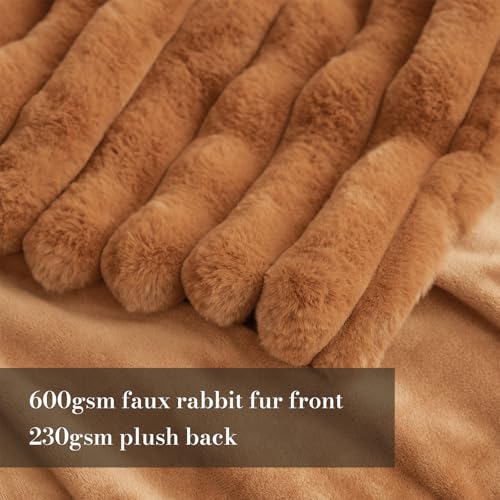 Amélie Home Faux Fur Throw Blanket for Couch, Cozy Fuzzy Fluffy Fur Luxurious Soft Striped Plush Gift Blankets for Family Sofa Chair Bedroom, 55"x70", Orange Brown - color: Striped Fall Orange Brown, size: Throw(55"x70")