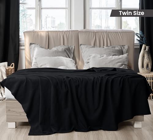 Utopia Bedding 100% Cotton Thermal Blanket Black Twin Size Soft, Lightweight, Breathable, Cozy Spring and Summer Blanket for Couch and Sofa, Home Room Decor Gifts for Women and Men (90x72 Inches) - color: Black, size: Twin