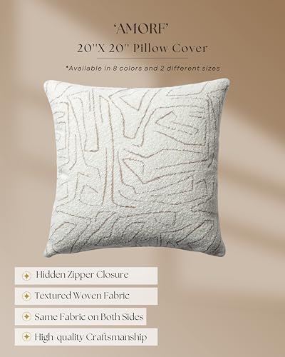 Throw Pillow Covers, Pack of 1 Woven Jacquard Cushion Covers for Sofas, Couches, Bed, Boho Home Decor, Cozy Soft and Comfortable Pillow Cases 20x20 Inch, Amorf, Beige - color: Beige, size: 20" x 20" (Pack of 1)