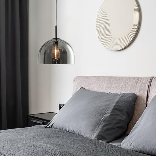 Modern Dome Pendant Lighting Fixtures, 11.8 Inch Large Dome Boho Chandelier, Rustic Farmhouse Industrial Hanging Lamp Ceiling Lights with Grey Glass Bell Lampshade for Kitchen Island - color: Smoke Grey, size: 30CM