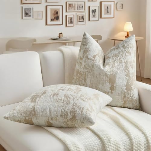 HAUSSY Pack of 2 Throw Pillow Covers 20x20 Inch,Faux Cashmere Jacquard Decorative Patten Furry Pillowcases Textured & Soft Cushion Covers for Couch Bed Room Home Decor,Brown White(Covers Only) - color: Brown White, size: 20" x 20" (Pack of 2)
