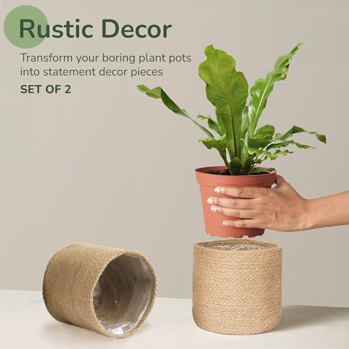 Jute Planter Basket-Woven Jute Rope Covers for Decorating Indoor/Outdoor Succulents, Small Plant Pots-Set of 2-Multi-Purpose Storage Bins 6.5 Inches - Modern Style Décor- Brown - color: Brown- Set of 2, size: 6.5 Inch