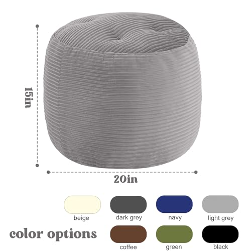 MeMoreCool Stuffed Round Pouf Ottoman Foot Rest, Floor Pouf Foot Stool with Soft Foam Chunk Filling, Round Small Ottoman Footstool Circle Footrest for Couch Living Room, Corduroy Grey - color: Light Grey