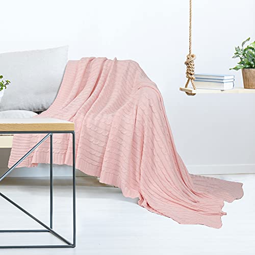 uxcell 100% Cotton Knitted Throw Blanket for Sofa and Couch Soft Lightweight Cable Knit Blanket Home Decors Blanket, Millennial Pink 50" x 60" - color: Millennial Pink, size: Throw (50" *60")