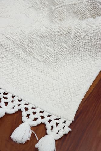 COTTON CRAFT Woven Area Rug - 2 Pack Cotton Jacquard Textured Rug - Boho Farmhouse Rustic Throw Rug with Fringe - Machine Washable Accent Mat for Bedroom Living Room Entryway Nursery - 20x32 - White - color: White - 2 Pack, size: 1'8" x 2'8" (Rectangular)