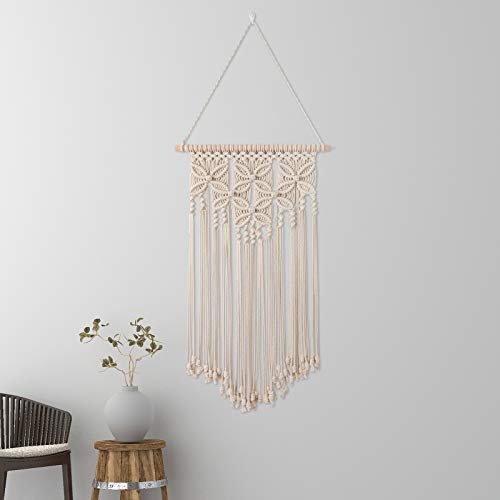 Macrame Wall Hanging Boho Art Woven Home Decoration Chic Cotton Rope Cord Wall Art for Apartment Living Room Bedroom Gallery, Beige, 16x28 Inches - color: Beige