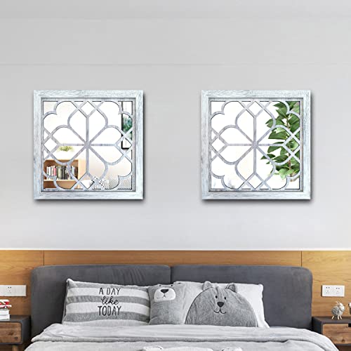 Wocred 2 PCS Square Wall Mirror,Gorgeous Rustic Farmhouse Accent,Rustic White Color Entry for Bathroom Renovation,Bedrooms,Living Rooms and More(12”x12”) - color: Rustic White, size: 12x12 inch - 2 PCS