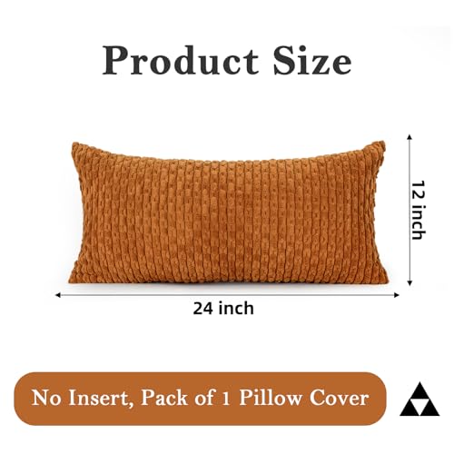 JoraLion 12x24 Boho Decorative Lumbar Throw Pillow Cover, Rust Cozy Soft Striped Corduroy Long Rectangle Cushion Case Accent Home Decor for Sofa Bed Room Livingroom, ONLY Cover - color: Rust, size: 24" x 12" (Pack of 1)