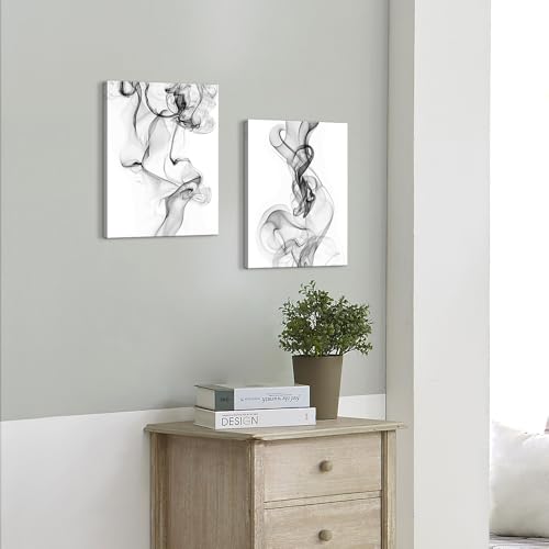 ArtSquare Abstract Canvas Wall Art: 2 Pieces Black and White Minimalist Painting Modern Ink Smoke Picture for Bedroom - color: black and white, size: 11”x16”x2