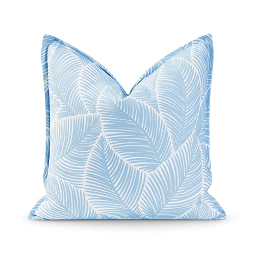 Hofdeco Premium Coastal Hampton Style Patio Indoor Outdoor Pillow Cover Only, 20"x20" Water Resistant for Backyard, Couch, Baby Blue Palm Leaf - color: Baby Blue Leaf, size: 20" x 20" (Pack of 1)