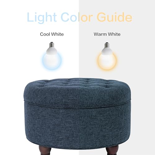 Homepop Home Decor | Large Button Tufted Woven Round Storage Ottoman for Living Room & Bedroom (Navy Woven) 25 inch D x 25 inch W x 15 inch H - color: Navy