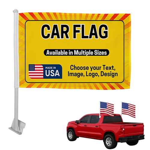 DreamController Custom Car Flag 12x17 Inch; Personalized Car Window Flag with Photo Text Logo; Pack of 1; Window Pole Included; for Car Truck Van Vehicle; Made in USA; Fast Delivery - color: Car Flag Custom