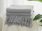 Chenille Throw Blanket for Couch with Tassels,60"X88" Soft Lightweight Knitted Boho Decorative Blankets for Bed and Sofa,Light Grey