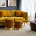 Round Ottoman with Storage Set of 2 Upholstered Velvet Vanity Stool for Living Room Storage Ottoman Multifunctional Foot Rest for Bedroom (Orange)