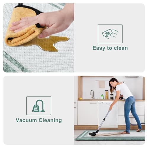 KIMODE Anti Fatigue Kitchen Mats,Farmhouse Kitchen Rugs Non Slip Rubber Backing,Waterproof Kitchen Mat for Floor,Green Laundry Room Rug,Cushioned Standing Desk Mat for Kitchen Decor,Bathroom Sink - color: Green, size: 17.3" x 47 "+ 17.3" x 29 "--0.47 inch