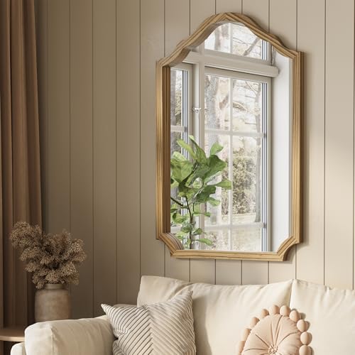 ULIKE Arched Wood Mirror – 24x36 Rustic Wall Mirror for Bathroom or Bedroom, Decorative Vanity Mirror | Solid Wood Frame | Brown | Farmhouse Entryway or Living Room Décor - color: Arched Rustic Brown