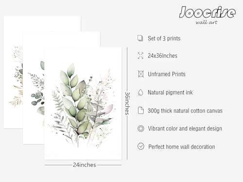Joocrise Watercolor Botanical Wall Art Set of 3 Boho Floral Canvas Wall Decor Prints Sage Green Wildflower Wall Art Modern Flower Pictures Botanical Painting for Bedroom Bathroom 24x36 Inch Unframed - color: Watercolor Botanical Prints, size: 24x36 Inch U