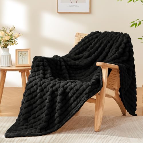 BEDELITE Black Blanket Twin Size for Bed- Super Soft Lightweight 3D Checkered Fluffy Fuzzy Fleece Blanket, Luxurious Plush Cozy Blanket for Room Home Decor, Gift for Women, 60x80 inches - color: Black, size: Twin(60"x80")