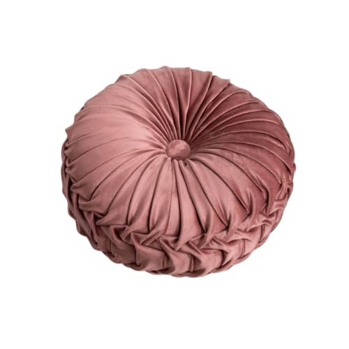 MOCOFO Round Velvet Throw Pillow, Pumpkin Shape Decorative Floor Cushion, Handcrafted Pleated Design, 14 and 16 Inch Diameter, Multiple Colors, Polyester Fill (Dark Pink, 14") - color: Dark Pink, size: 14"