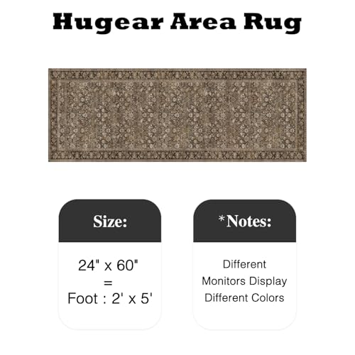 HUGEAR 2x5 Runner Rug Machine Washable Brown Hallway Area Rugs Indoor Accent Rugs Floral Low Pile Carpet Distressed Throw Rug Bedroom Living Room Office Dining Kitchen Laundry Non Slip - color: Floral | Brown, size: 2' x 5' (Runner)