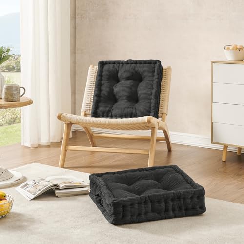 Wellsin Square Floor Pillows for Adults Kids - Meditation Floor Pillow Seating Cushion - Tufted Floor Cushion with Shredded Foam & Velvet Cover, 1 Pack, 20x20 Inch, Gray - color: Grey, size: 1 Pack (20"x20")