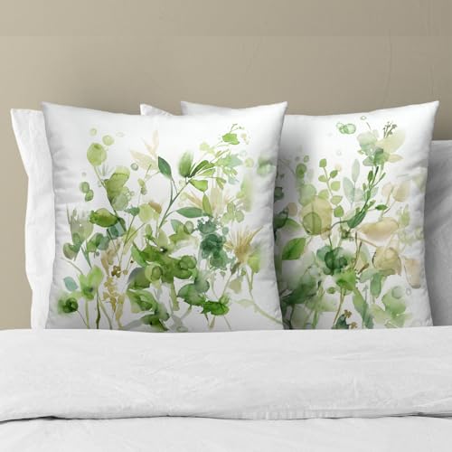 Spring Sage Green Pillow Covers 16x16 Inch Set of 2, Eucalyptus Leaf Watercolor Throw Pillow Covers Square Cotton Cushion Cover for Home Couch Sofa Patio Bedroom Livingroom - color: Eucalyptus Leaf231219, size: 16" x 16" (Pack of 2)