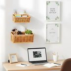 2 Pcs Wall Hanging Basket Wall Mount Pantry Fruit Basket Boho Style Decor Storage Baskets Adhesive Bathroom Cabinet Organizer for Bathroom Kitchen Garden Living Room with 4 Hooks