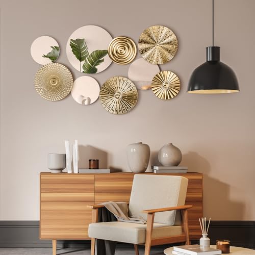Blulu 9 Pcs Gold Mirror Wall Decor Metal Round Home Art Decor Decorative Modern Circle Mirror Wall Art Sculpture Hanging Decorations for Home Living Room Office - color: Gold