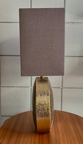 Cruiser’s Caché 19" Modern Metal Table Lamp, Antique Gold Finish with Handloomed Dark Khaki Rectangular Lampshade - style: Modern Metal
