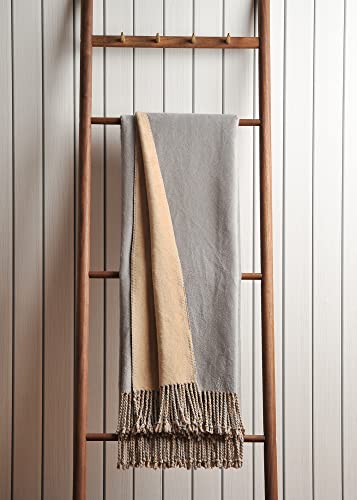 EP Mode Reversible Fringed Mulberry Silk Throw Blanket for Sofa (Light Grey/Beige) - color: Light Grey/ Beige